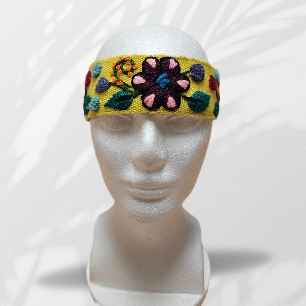 Floral Embroidered Yellow Headband